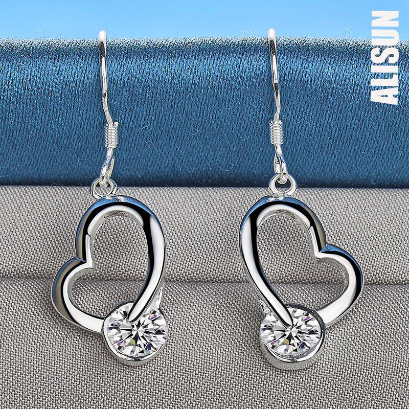 925 sterlingsølv hjerteformede AAA sirkon anheng Piercing øredobber Fasjonable bryllup smykker