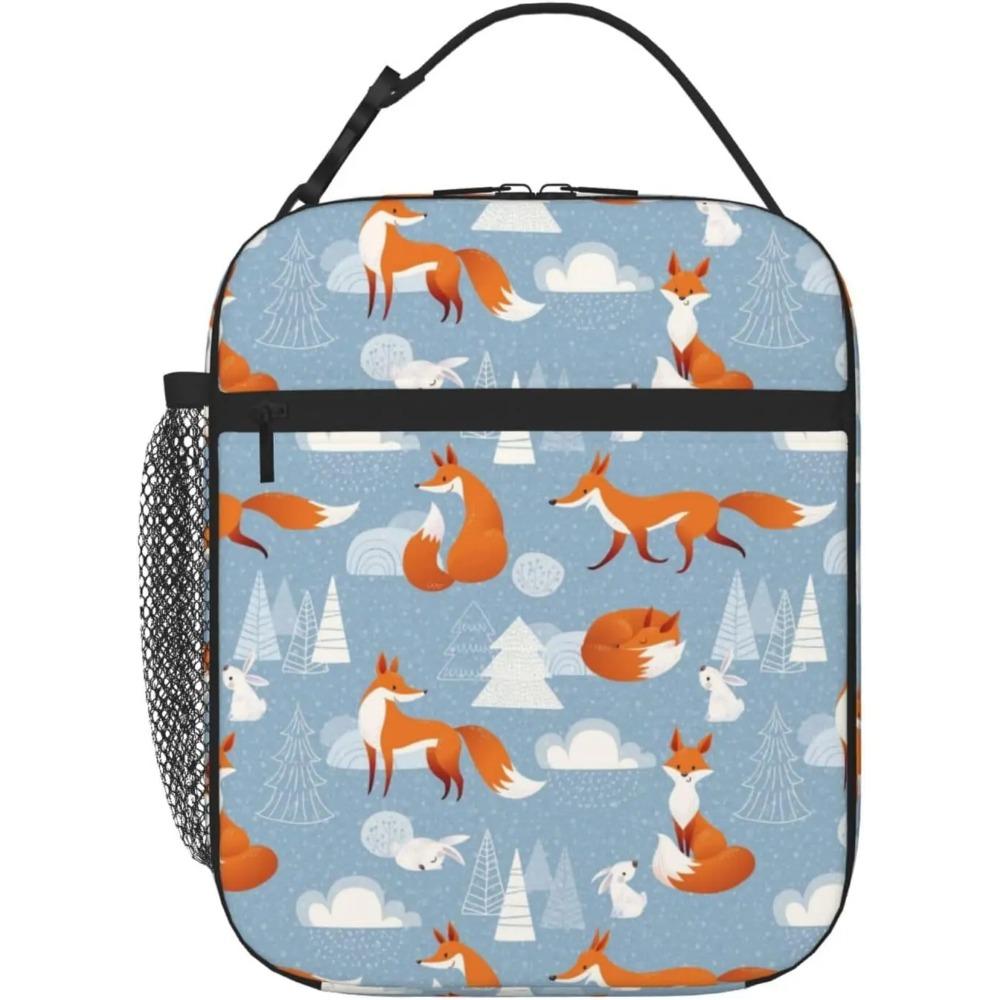 Fox Bunny Cloud Lunch Bag for Women Men Reusable Insulated Lunch Box Portable Lightweight with Side Pocket for Work Picnic