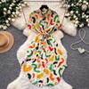 Printed Short-sleeved Dress Women's Summer Waist and Thin A-shaped Skirt Commuter Temperament Shirt Skirt