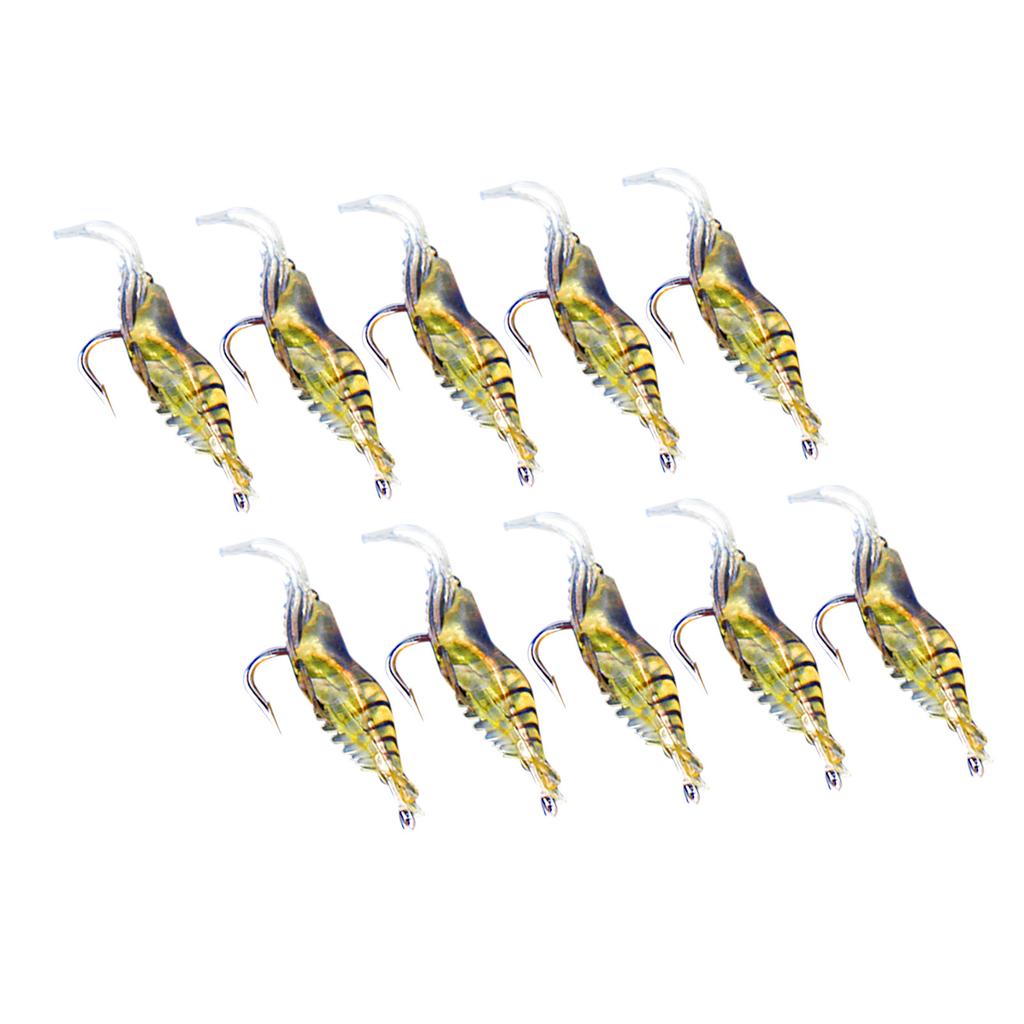 10pcs Shrimp Simulation Soft Prawn Lure Bait Hook Tackle Bass Fishing Lures