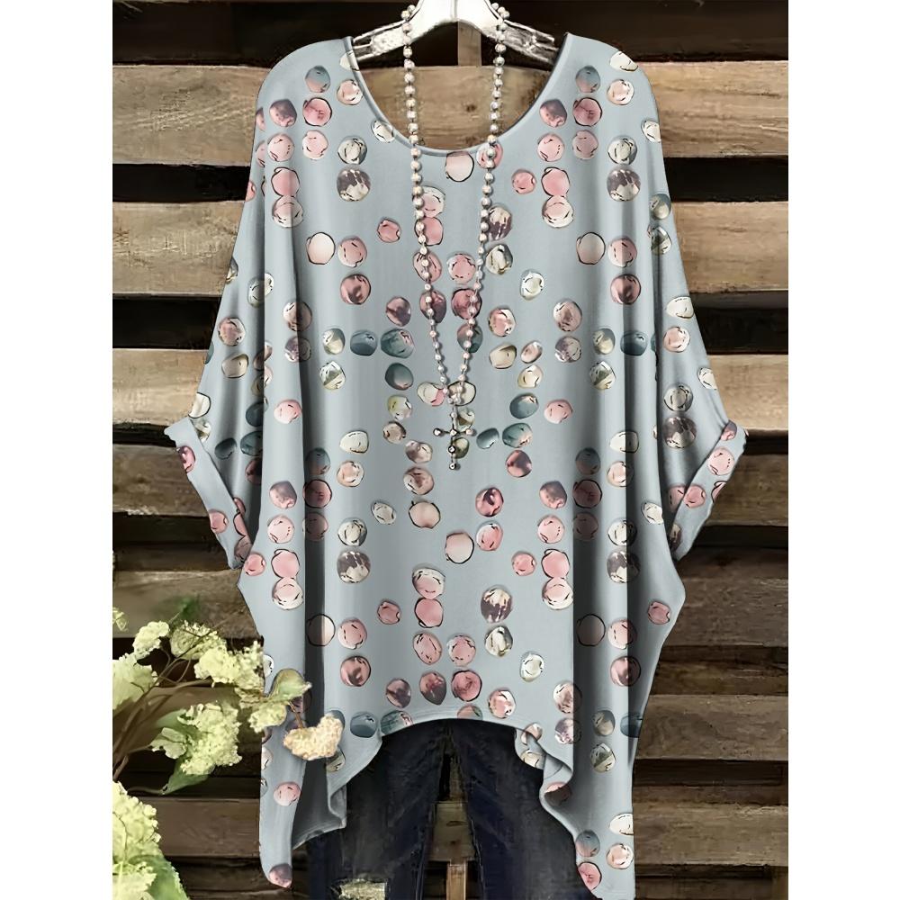 Haine de Vară Femei 2025 Albastru Marin și Alb cu Imprimeu Floral Elegant Versatil Design Decolteu Rotund Mânecă Scurtă Top Y2k pentru Femei