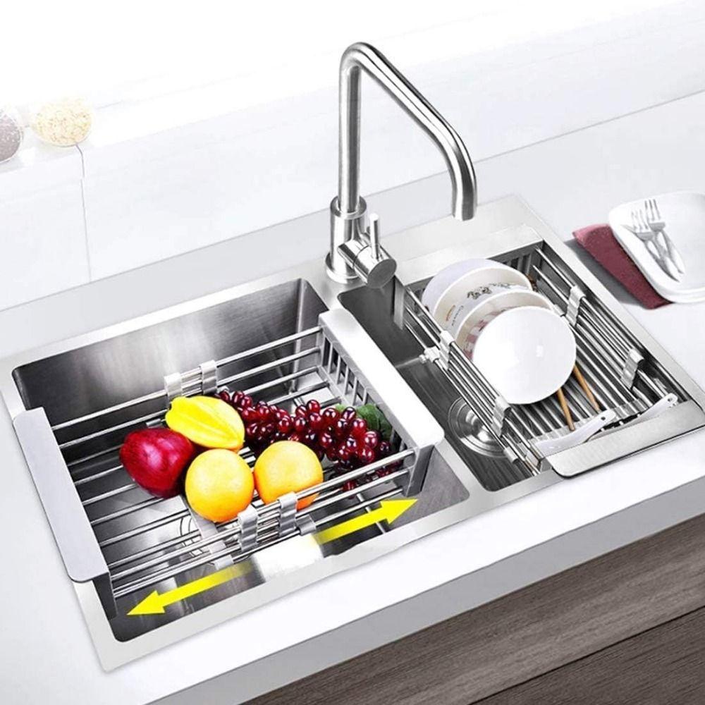 Adjustable Dish Organizer Stainless Steel Dish Washing Shelf Sink Cleaning Basket  Restaurant