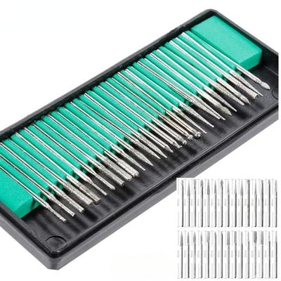 30pcs 3mm/0.12inch Shank Diamond Burs Set with Box for Dremel Electric Grinder Power Tool Accessories Abrasive Tools