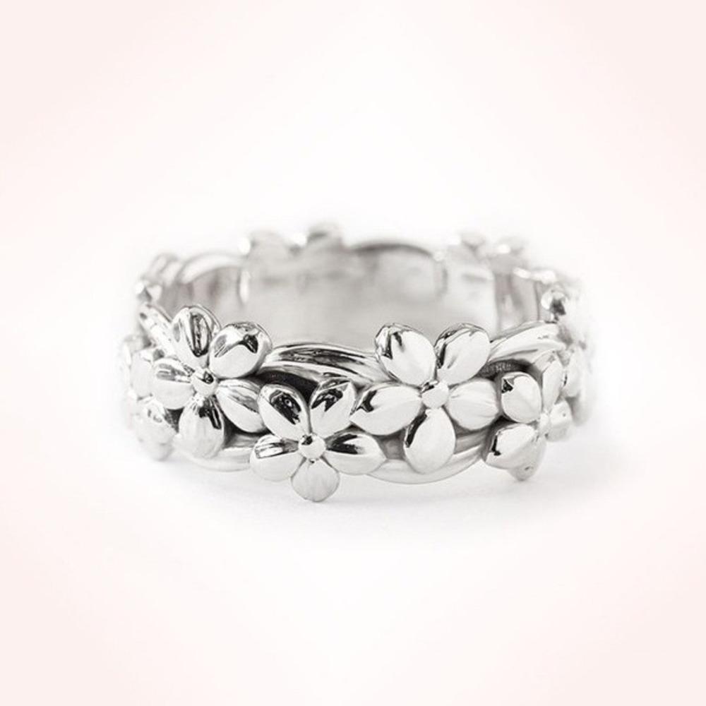 WOSIKATE Vintage14K Rose Gold-Plated Flower Ring For Women With Silver-Plated Finger Ring Fashion Jewellery Hand Accessories