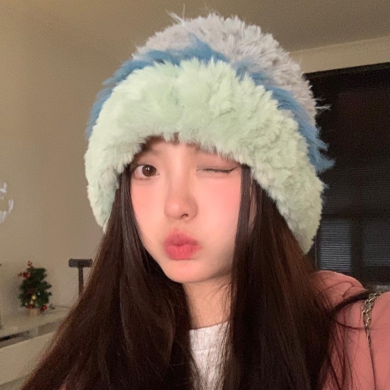 Thick Plush, Knitted Hat, Women's, Autumn and Winter Cold Resistant Woolen Hat, Warm Ear Protection, Small Face, Korean Version Big Head Circumference