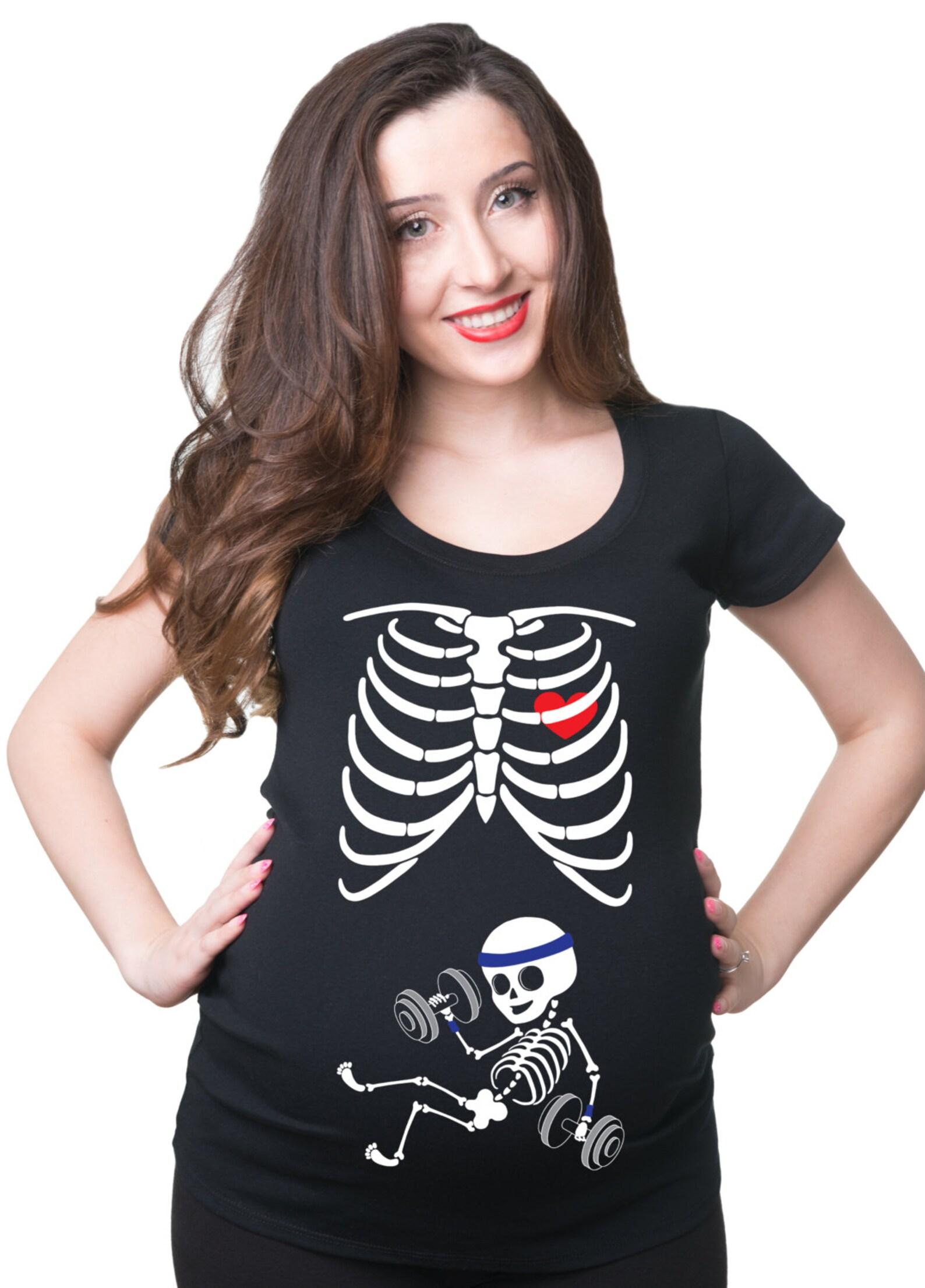 Skeleton Baby Boy Maternity T-Shirt Funny X Ray Trainer In Progress Pregnancy Shirt 2XL