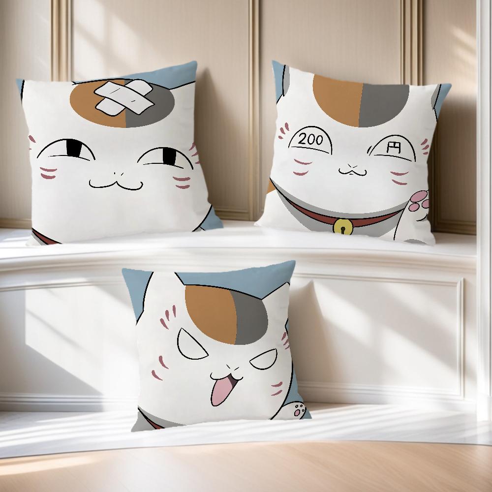 Kawaii Cute Cat Anime Sensei Cushion Cover N-Nyanko Soft Pillow Case for Sofa Living Room Home Office Decor Protective Covers