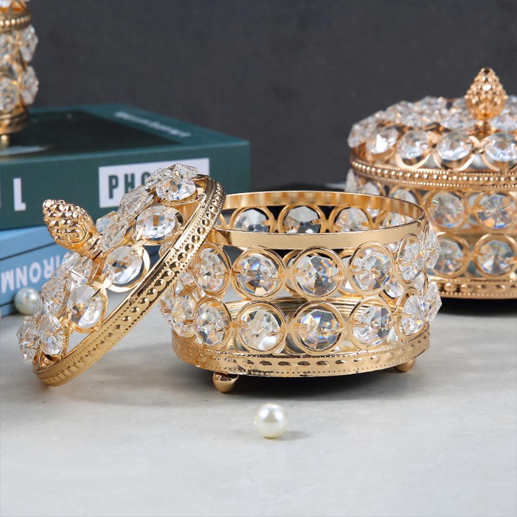 Iron Elegant Heart-shaped Mirrored Keepsake Box Handmade Sparkling Crystals Handheld Boxes Container