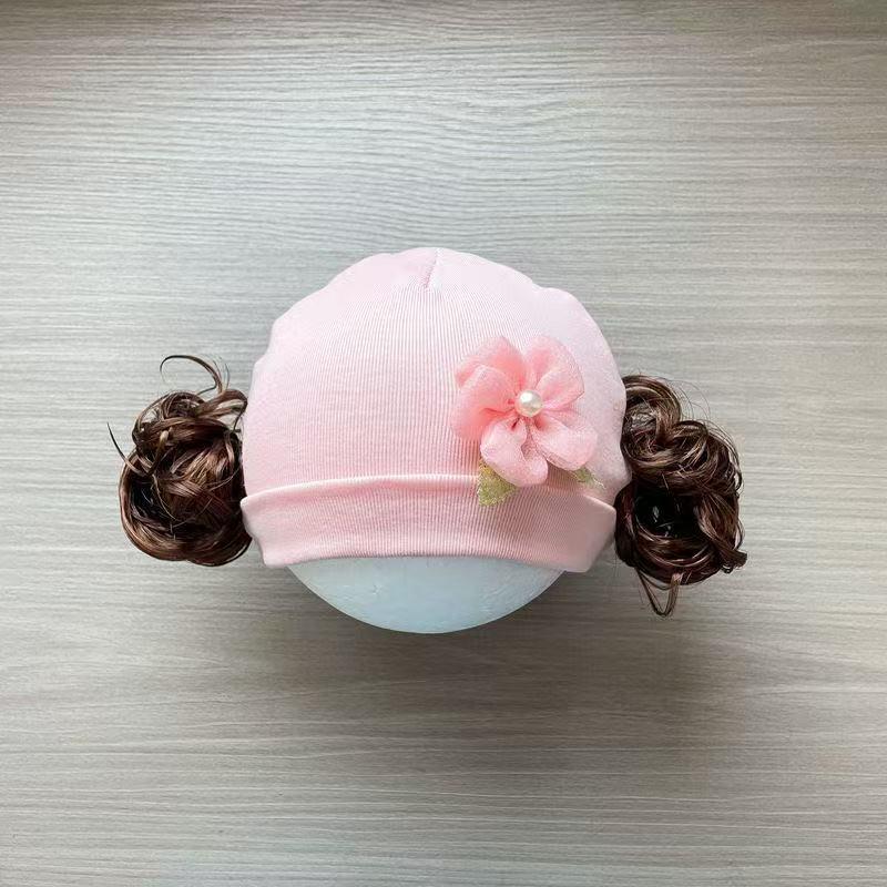 Baby Girl Cotton Beanie - High Elasticity, Cute Wig-Style Hat for Newborns, Spring & Autumn Style