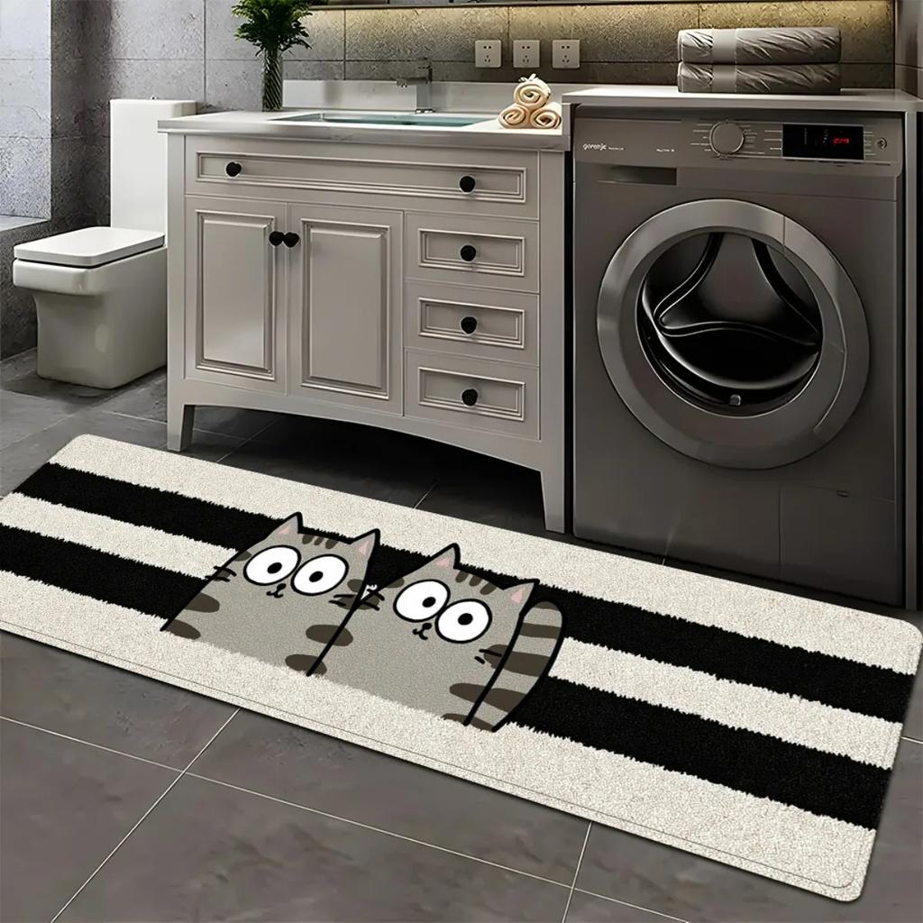 Cartoon Cat Carpet Striped Floor Mat Washable Doormat Carpet for Live Room Rug for Bedroom Bathroom Mat Home Decor Bedroom