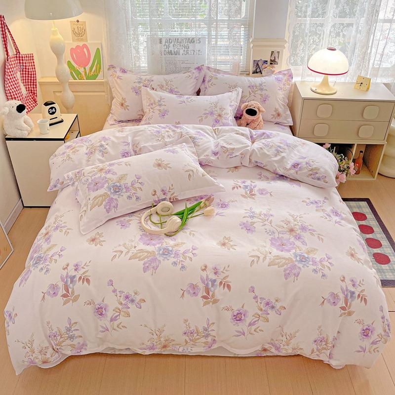 100% Cotton Printed Bedding Set Soft Breathable Duvet Cover With 2 Pillowcases Comfortable Home Textile