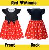 [Sai Sai] Vestido Minnie Mouse, Estampa de Bolinhas, Estilo Princesa, Fofo [Vestido com Laço de Bolinhas], Vestido Minnie Mouse Elegante, Roupa Infantil, Inclui