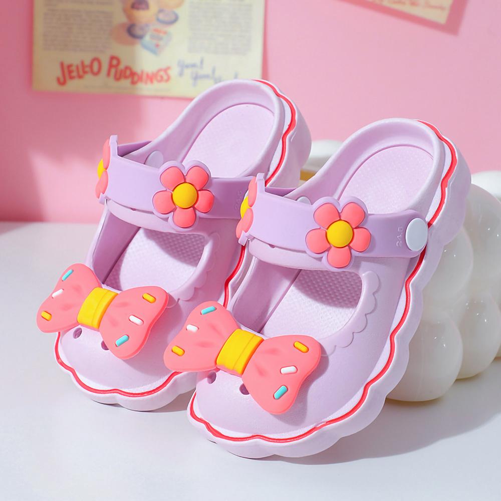 Summer 3-8year Kids Mules & Clogs Children Sandals Girls Garden Shoes Flowers Slippers Solid Soft Sole Beach Princess Sandalias