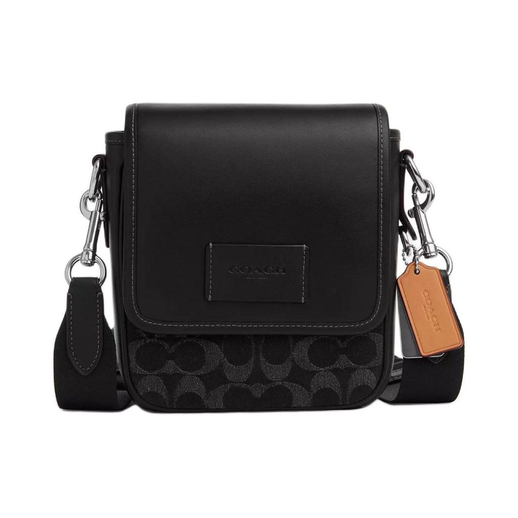 Coach Lucas 15 Chiusura Magnetica Iconica in Denim e Pelle di Vitello Liscia Mini Borsa a Spalla Unisex Borsa a Spalla Argento Nero CO916-SVBK