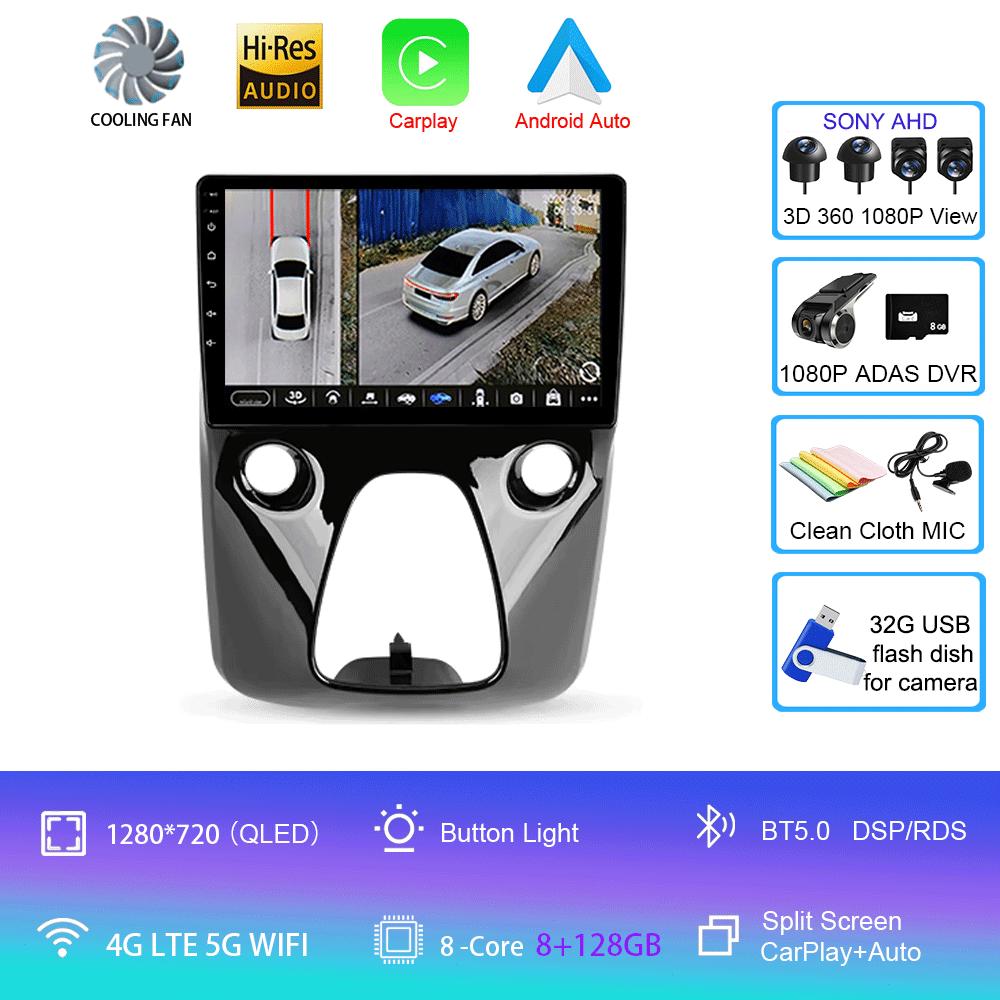 Car Radio Android 14 For Toyota Aygo Peugeot 108 Citroen C1 2016 - 2020 Auto Multimedia Player Stereo 4G WIFI Carplay 360 Camera