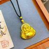 Classics Glossy Maitreya Buddha Pendant Antique Gold Craftsmanship Vintage Inlay Dot Diamond Necklace Charms Banquet Jewelry
