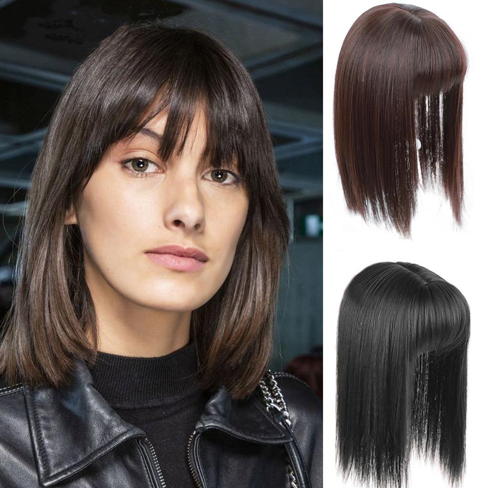Clip In Increase Hair Volume Topper Hair Piece Long Straight Wig Head Top Wig Block 3D Hair Bangs