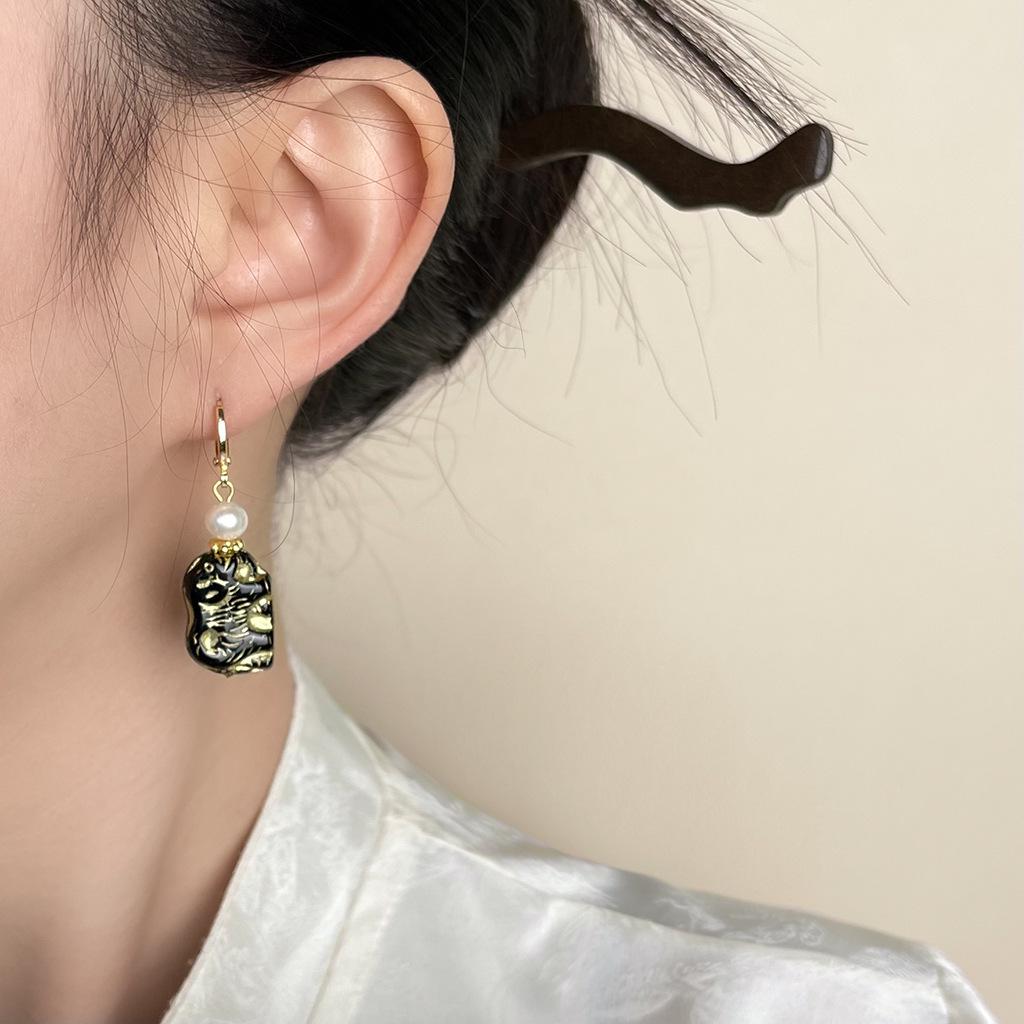 Boucles d'oreilles géométriques vintage de style chinois en perles et verre tchèque