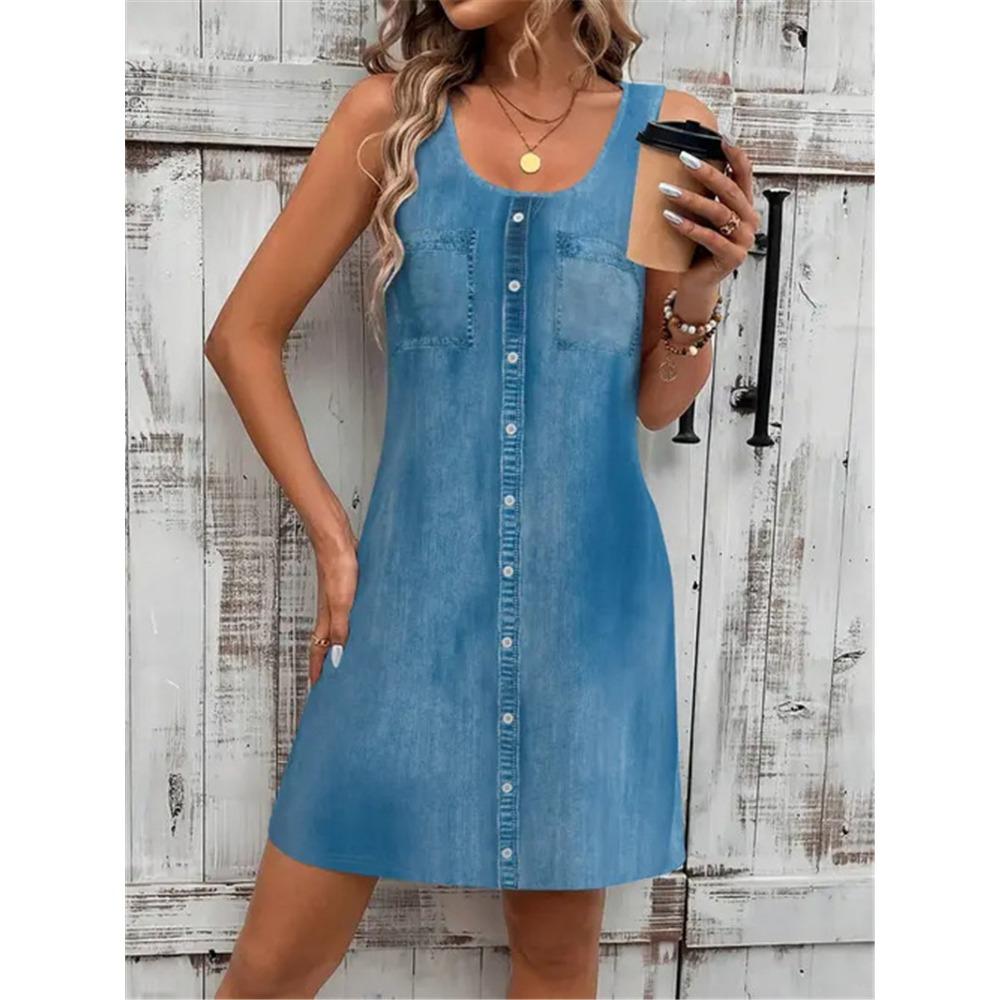 New Summer Cowboy Style Women Mini Dresses Sleeveless 3D Printed Street Fashion Ladies Dress 3XL Plus Size Loose Casual Dress