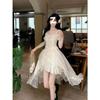 In Stock #Fragrant Mist White Tea Elegant Youthful Floral Snowflake Patchwork Design Skirt Hem Dress for Summer