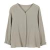 Johnature Women Shirts Tops V-Neck Long Sleeve Blouses Spring Button Solid Color Casual Women Shirts