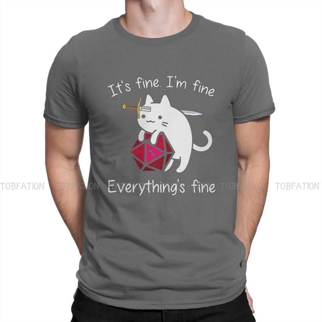 It's Fine I'm Fine DND Men T Shirt Cotton Gothic Crewneck Tee Shirt Harajuku Clothes