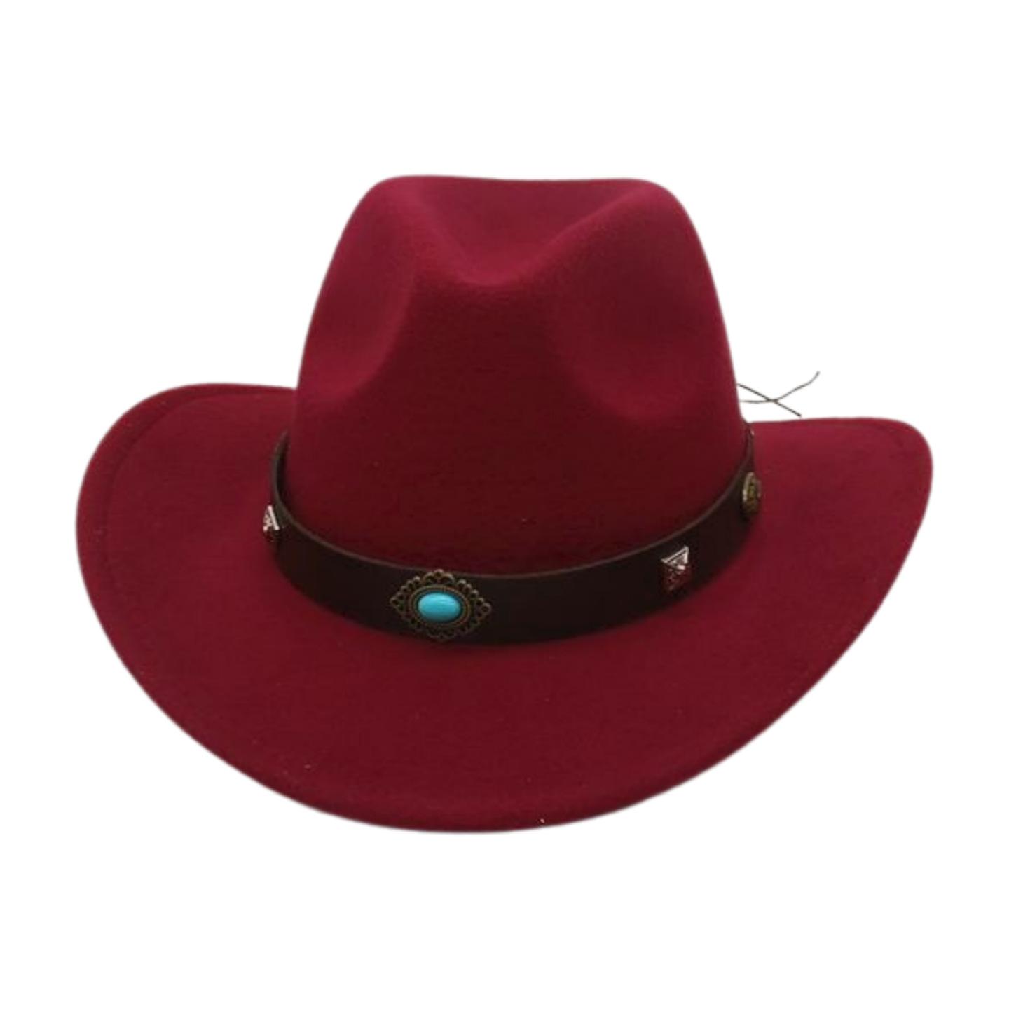 

Tibetan Turquoise Celebrity Style Western Cowboy Top Hat Suede Upturned Jazz Hat one size [d denim]