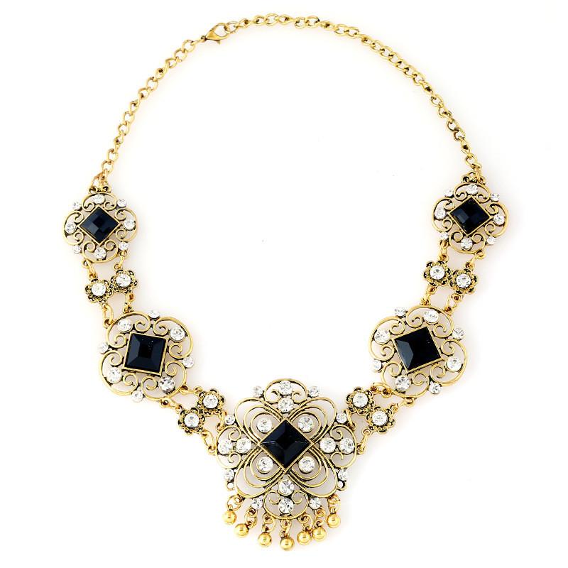 Vintage European Alloy Geometric Necklace With Rhinestone Embellishments For Unisex Gift Occasions