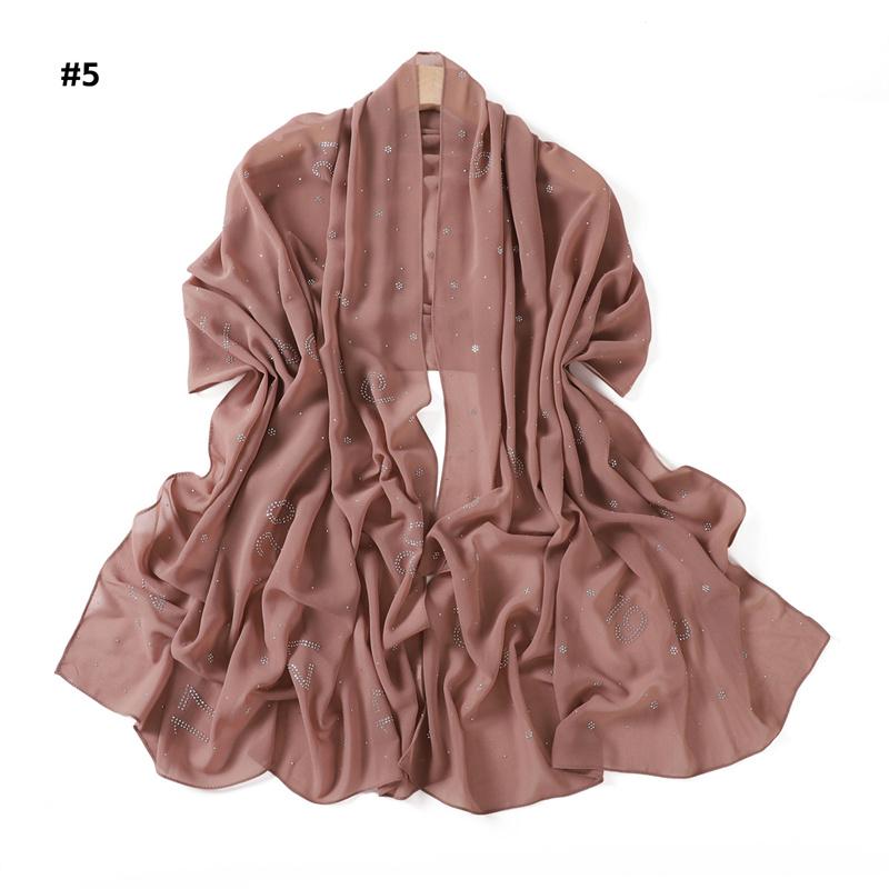 Rhinestone Arabic Numerals Beads Bubble Chiffon Hijab Shawls Women Wrap Elastic Muslim Full Cover Islam Foulards Bonnet Headband