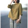 Camisa de Lino Casual Holgada de Color Sólido para Principios de Otoño para Mujer con Solapa y Manga Larga de Algodón y Lino Ropa de Mujer