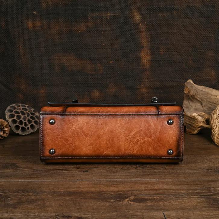 Johnature Chinese Style Embossed Leather Bag Vintage Large Capacity Women's Handbag Versatile Shoulder Bags