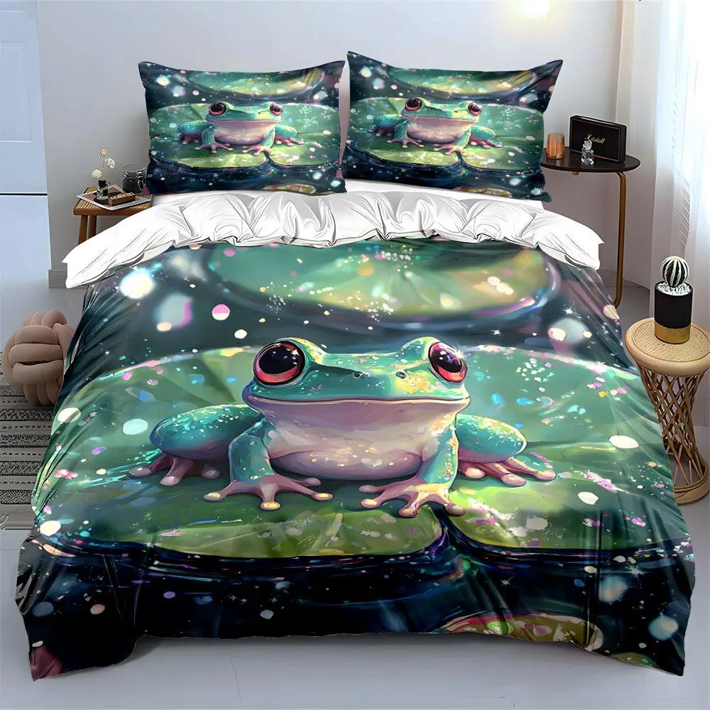 Colorful Frog Decorative Set Soft Comfortable Duvet Cover Bedding Set Included 1*Duvet Cover & 2*Pillowcases Gift