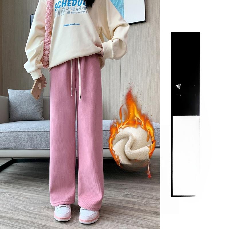 Fleece Wide-leg Pants for Women In Autumn and Winter, High-waisted, Loose and Slimming, Corduroy Straight-leg Floor-length Casual Pants