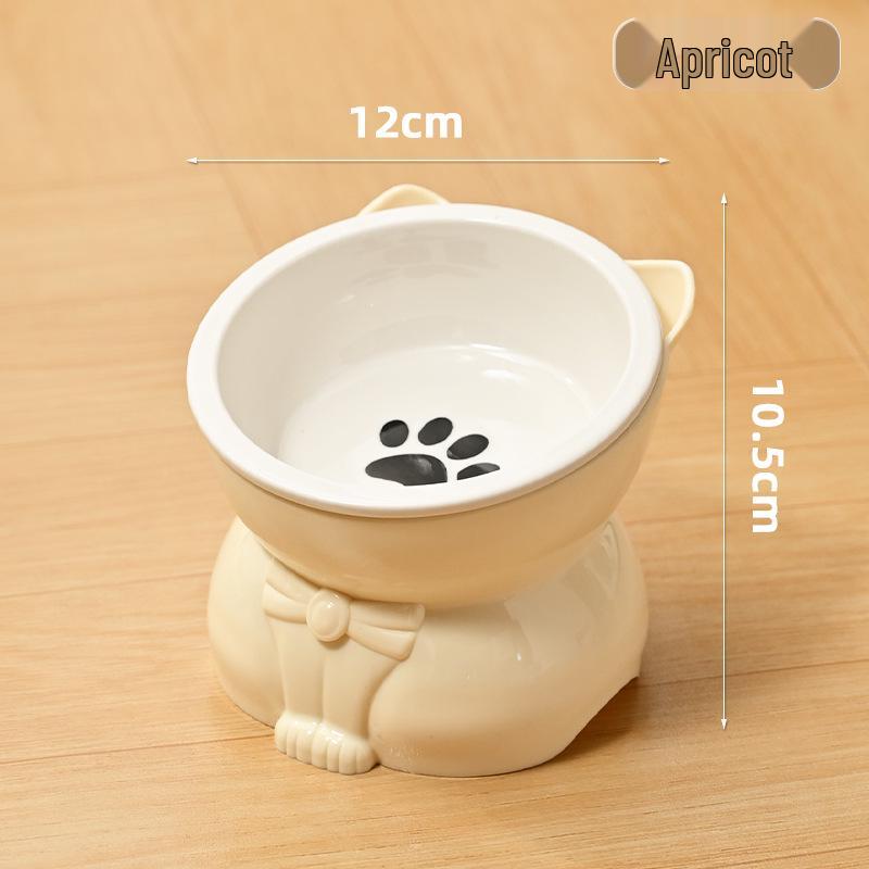 Ceramic Cat Food & Water Bowl with Slanted Mouth and Elevated Design