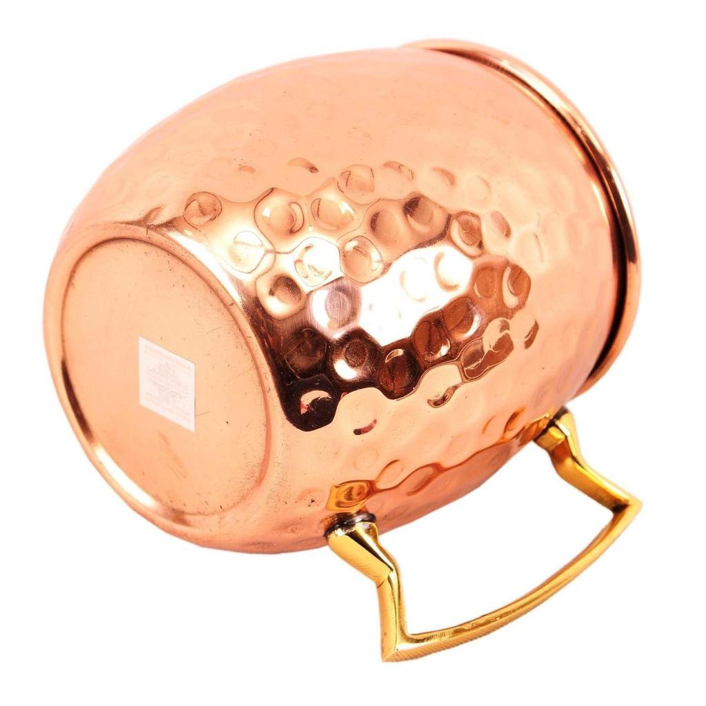 Pure Copper Round Shaped Shine Hammered Design Moscow Mule Beer Mug Cup, Best for Beer Cocktail Parties, Barware, Volume-530ML, Set of 2
