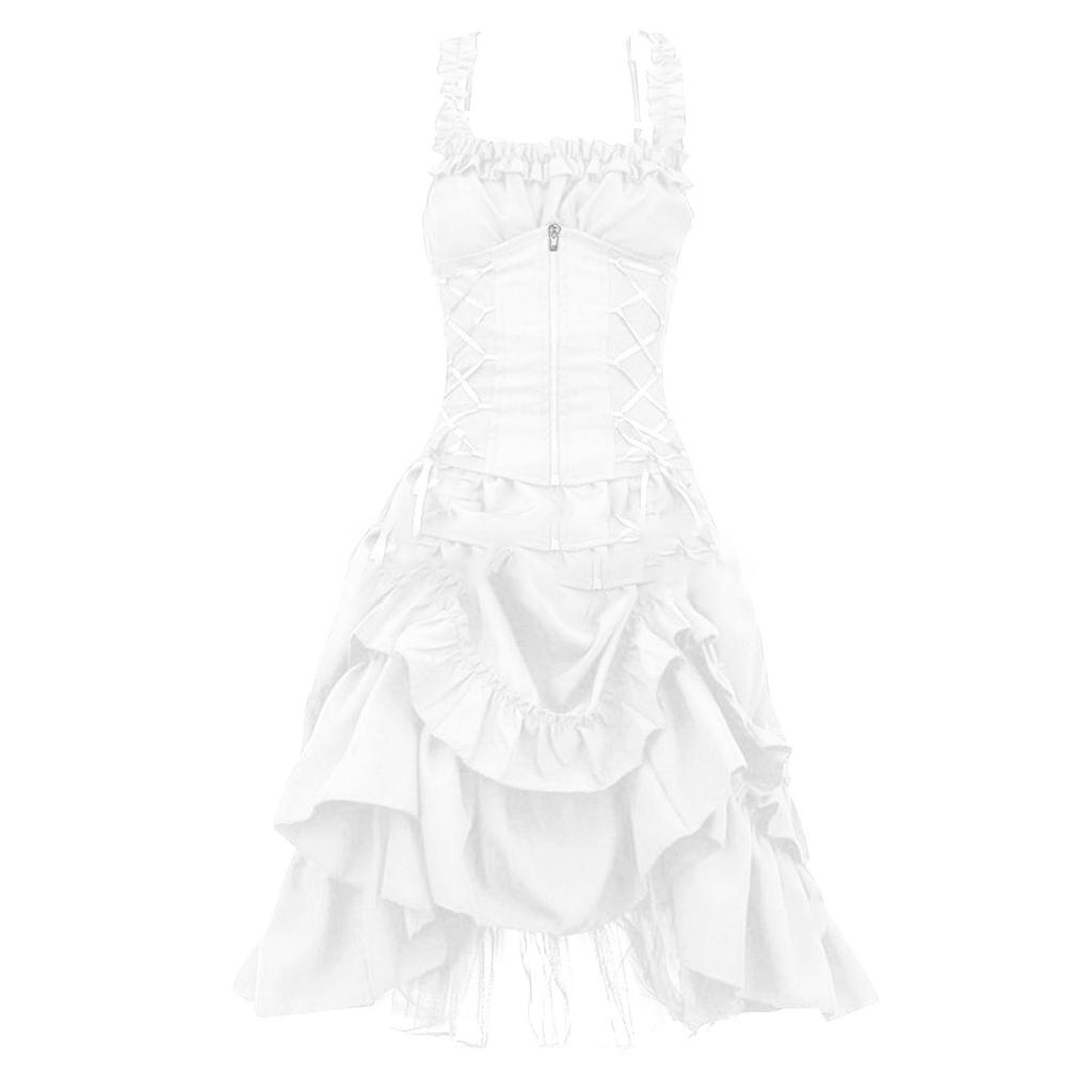 Halloween Středověké Gotické Šaty Steampunk Viktoriánské Černé Šaty Bez Rukávů Volánkové Lolita Palácový Dvorní Princeznovský Roucho pro Ženy