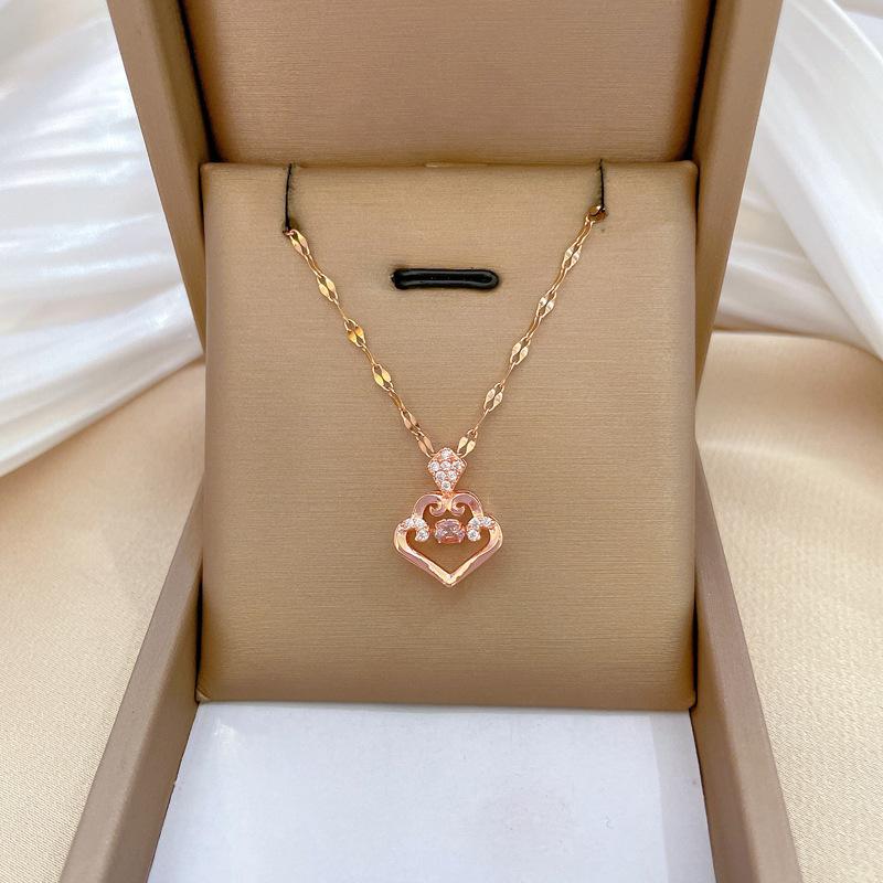 Water Drop Smart Light Luxury Temperament Gorgeous Full Diamond Necklace Female Versatile Collarbone Chain Titanium Steel Chain