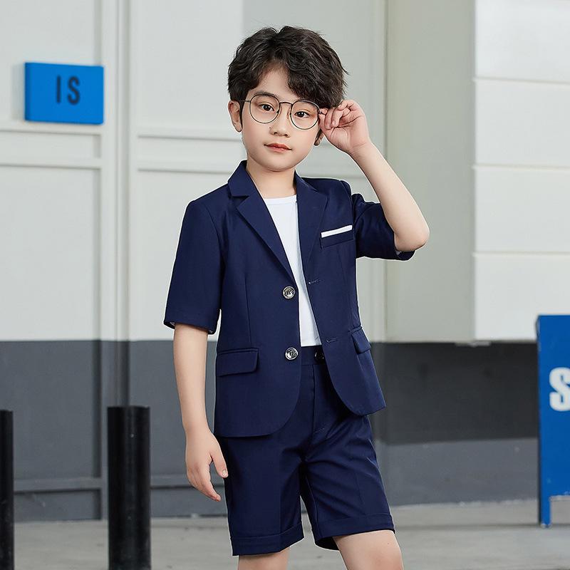 Completo Estivo Casual Blazer & T-Shirt per Bambini - Outfit Monocolore a Maniche Corte per Piccoli Fiori