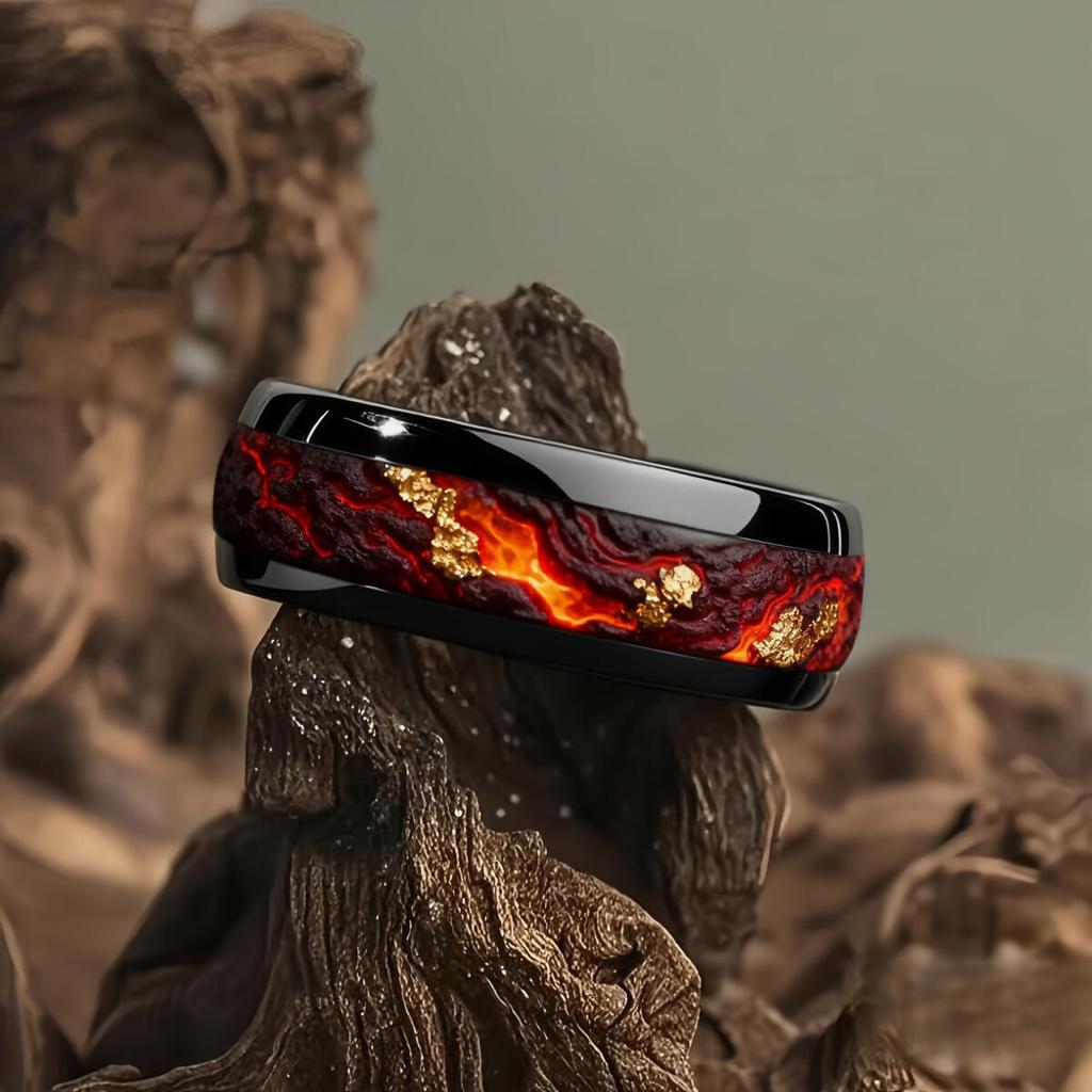 with Red Abalone Shell Inlay Rings Fashion 8mm Black Men Stainless Steel Ring for Men Wedding Band Jewelry Drop Shipping