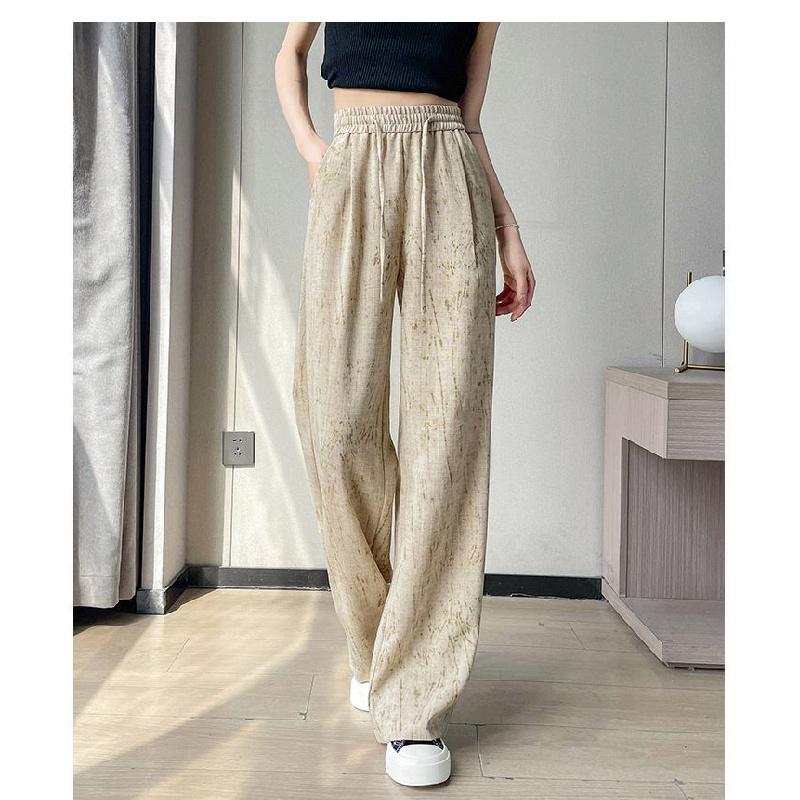 2026 High-Waisted Cotton-Linen Wide-Leg Skirt-Pants for Women, Lightweight Summer Loose-Fit Cropped Pants, Simple Casual Ice-Silk Trousers