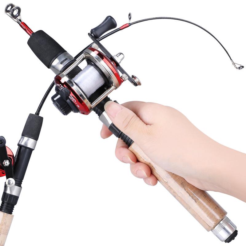 Isfiskestang og snellesett 70 cm fiskestang med 3 farger rød/blå/svart isfiskesnelle