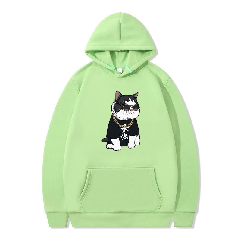 New Animation Boss Cat Print Autumn and Winter Men and Women Sweater Hoodie