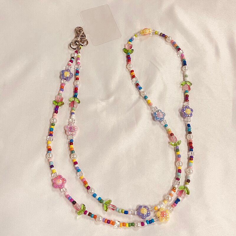 Long Colorful Tulip Flower Beaded Phone Strap Bag Chain Pendant for Girls
