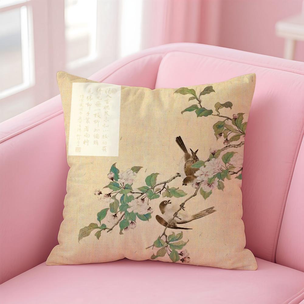 Chinese floral patterns Cushion Cover Pillow Case Soft Friendly Fabric  Concealed Zipper