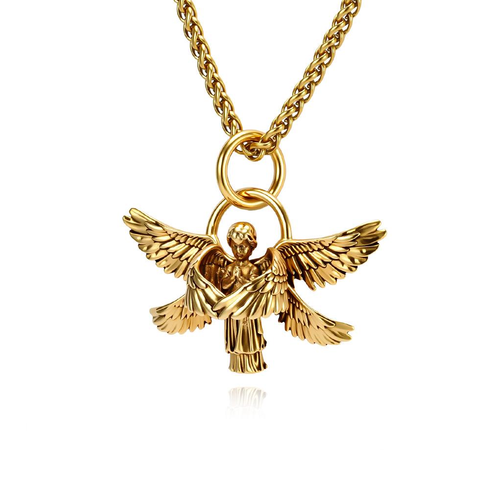 2026 Literary and Retro Seraph Titanium Steel Necklace Prayer Guardian Angel Body Pendant
