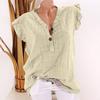 Women Blouse Ruffled Sleeve Loose V Neck Casual Cotton And Linen