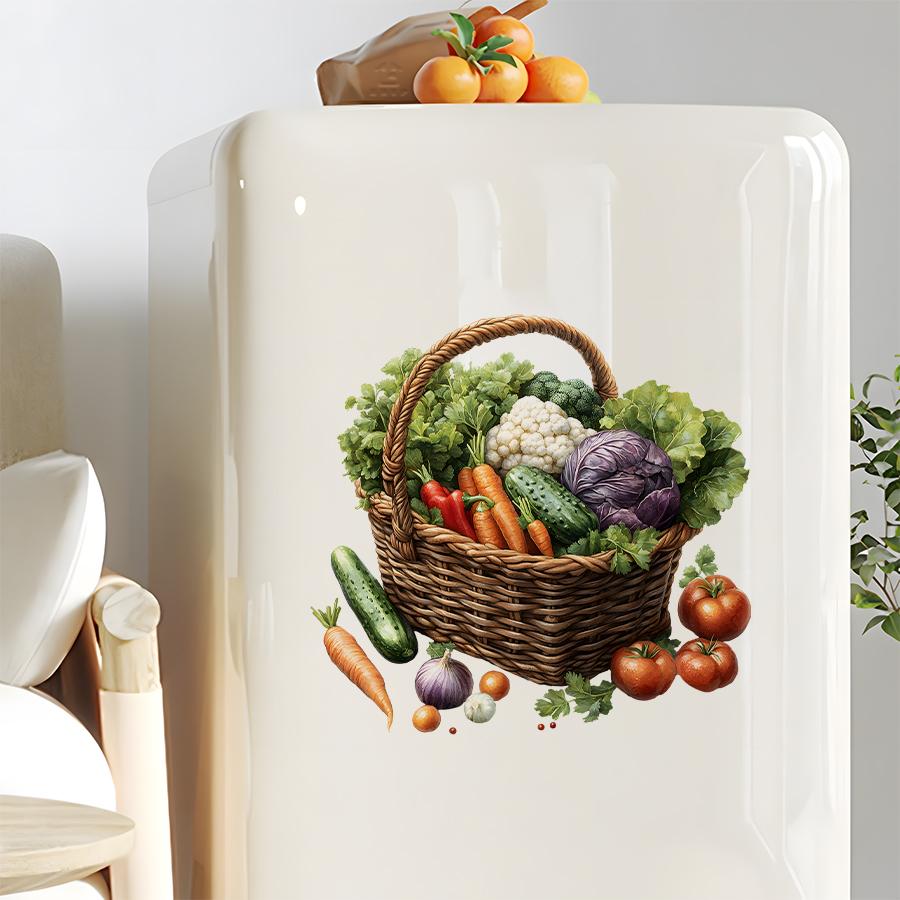 Cute Fruit And Veggie Fridge Decals Waterproof Cartoon Kitchen Stickers Removable Refrigerator Art For Family Home Decor