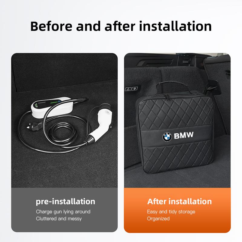 2026 Car Carbon Fiber Charging Gun Storage Bag Organizer Box Stickers For BMW G80 G06 G07 G42 G14 G15 G16 F20 F21 M2 M3 M4 M5 M6 KS6