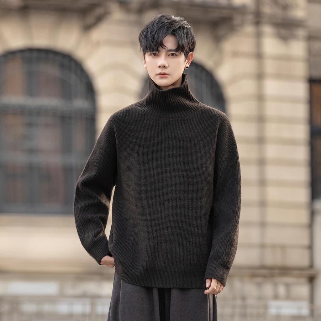 Herren Wollmischung Pullover mit hohem Kragen 2025: Lässige, leicht lockere Strickware in Unifarben für Herbst/Winter