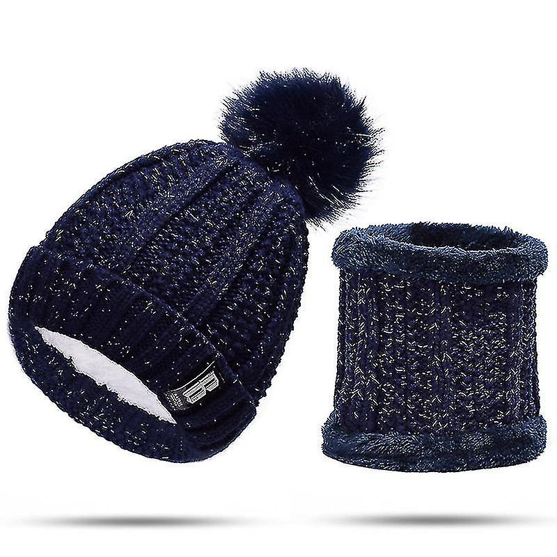 Zweiteiliges Winterset für Damen: Warmer Strickschal, Skimütze ohne Krempe, Outdoor-Sportmütze